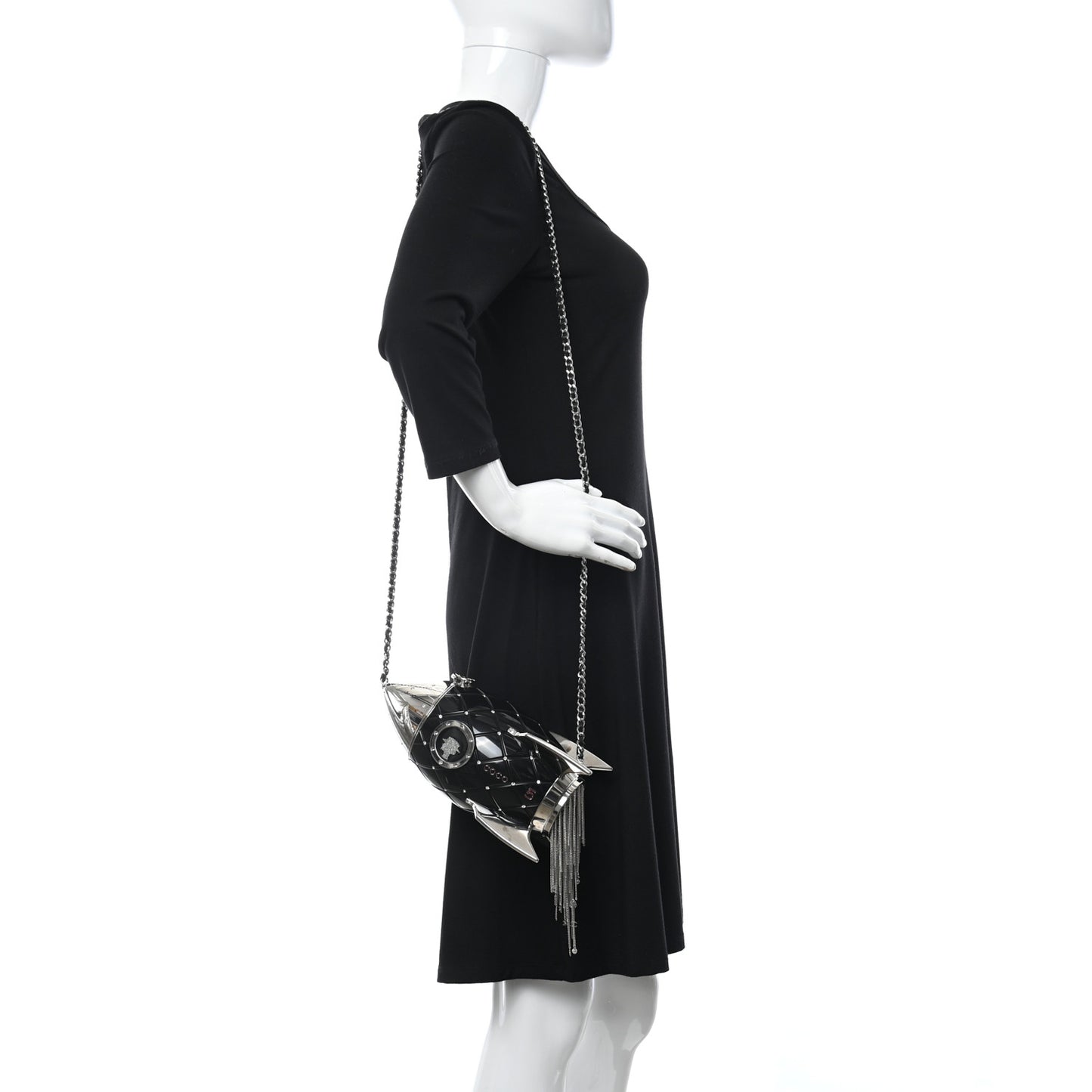 Plexiglass Crystal Rocket Ship Minaudière Clutch Black