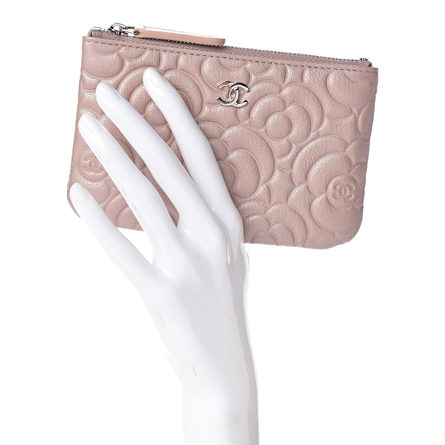 Chanel Goatskin Camellia Embossed Cosmetic Pouch Light Pink 2 of 8