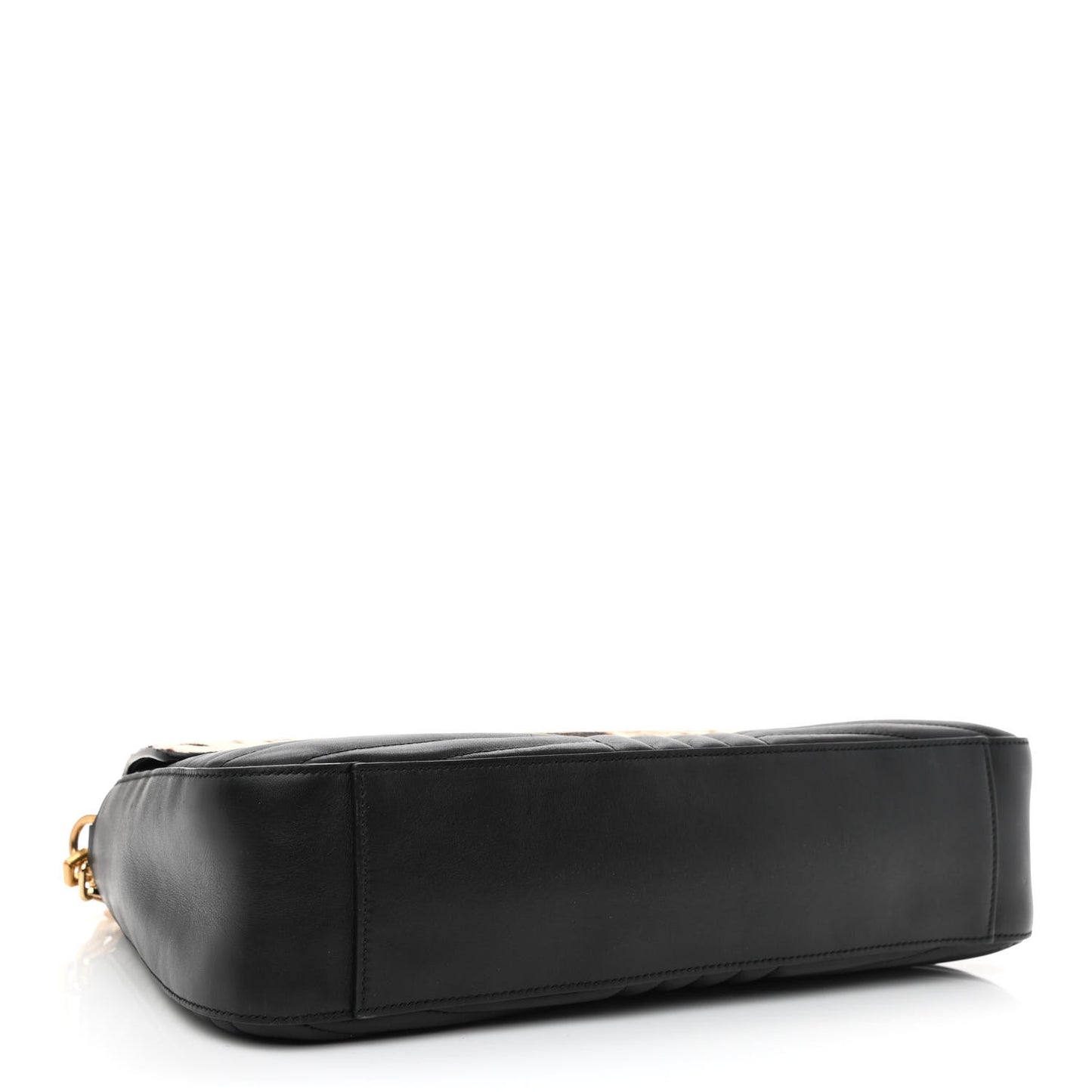 Calfskin Tarapunta Pony Hair Jaguar Print Bamboo Top Handle Flap Bag Black