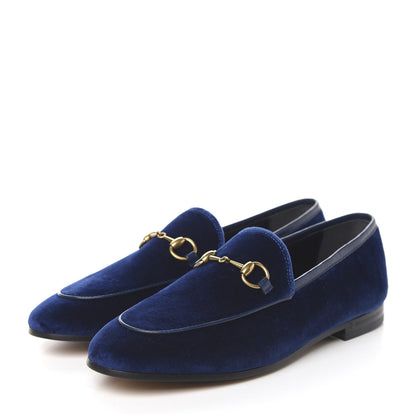 Gucci Velvet Horsebit Womens Jordaan Loafers 37 Blue Cobalt 3 of 9