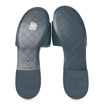Chanel Lambskin Quilted Turnlock Flat Mules 39.5 Dark Blue 6 of 9