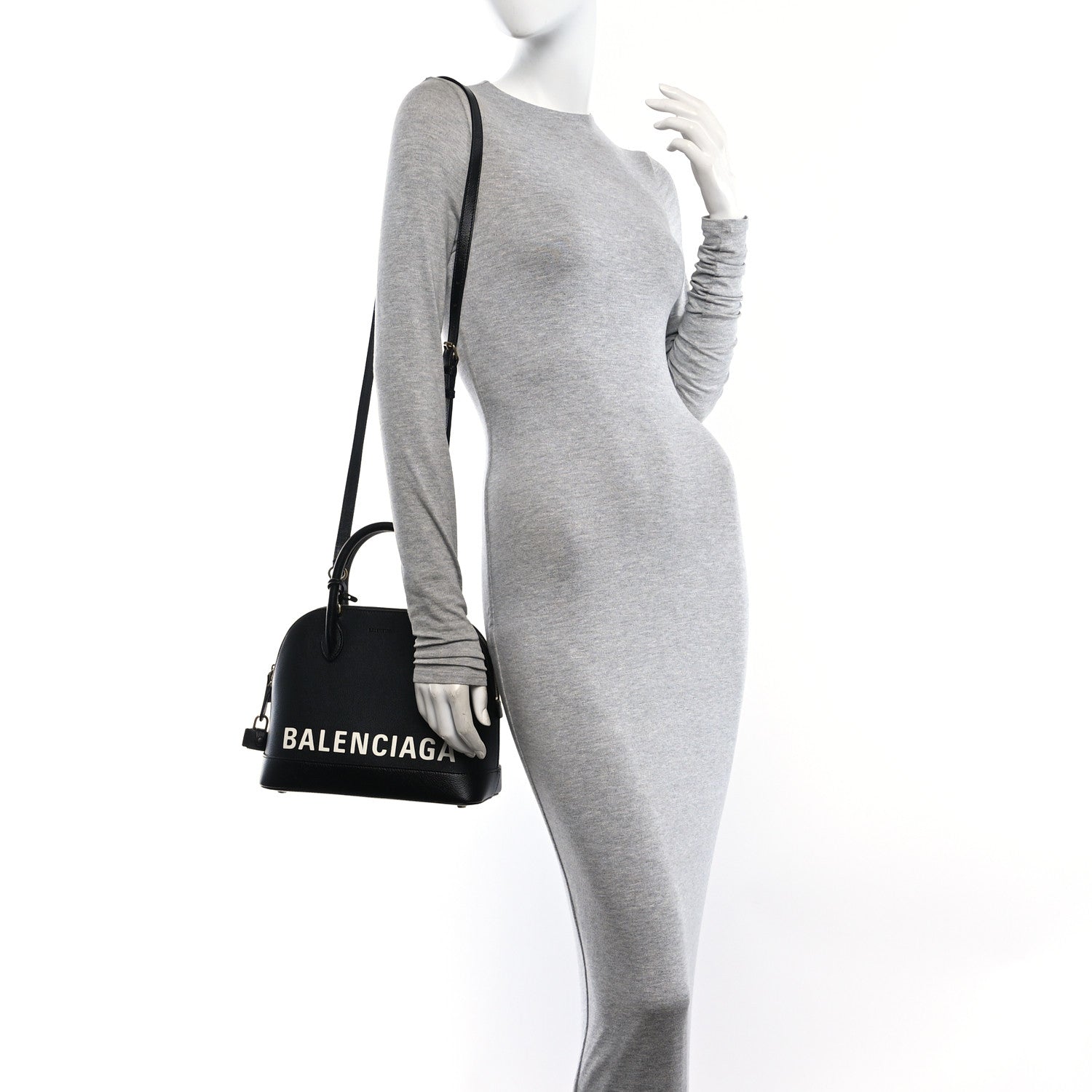 Balenciaga Grained Calfskin Logo S Ville Top Handle Bag Black White 2 of 11