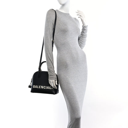 Balenciaga Grained Calfskin Logo S Ville Top Handle Bag Black White 2 of 11