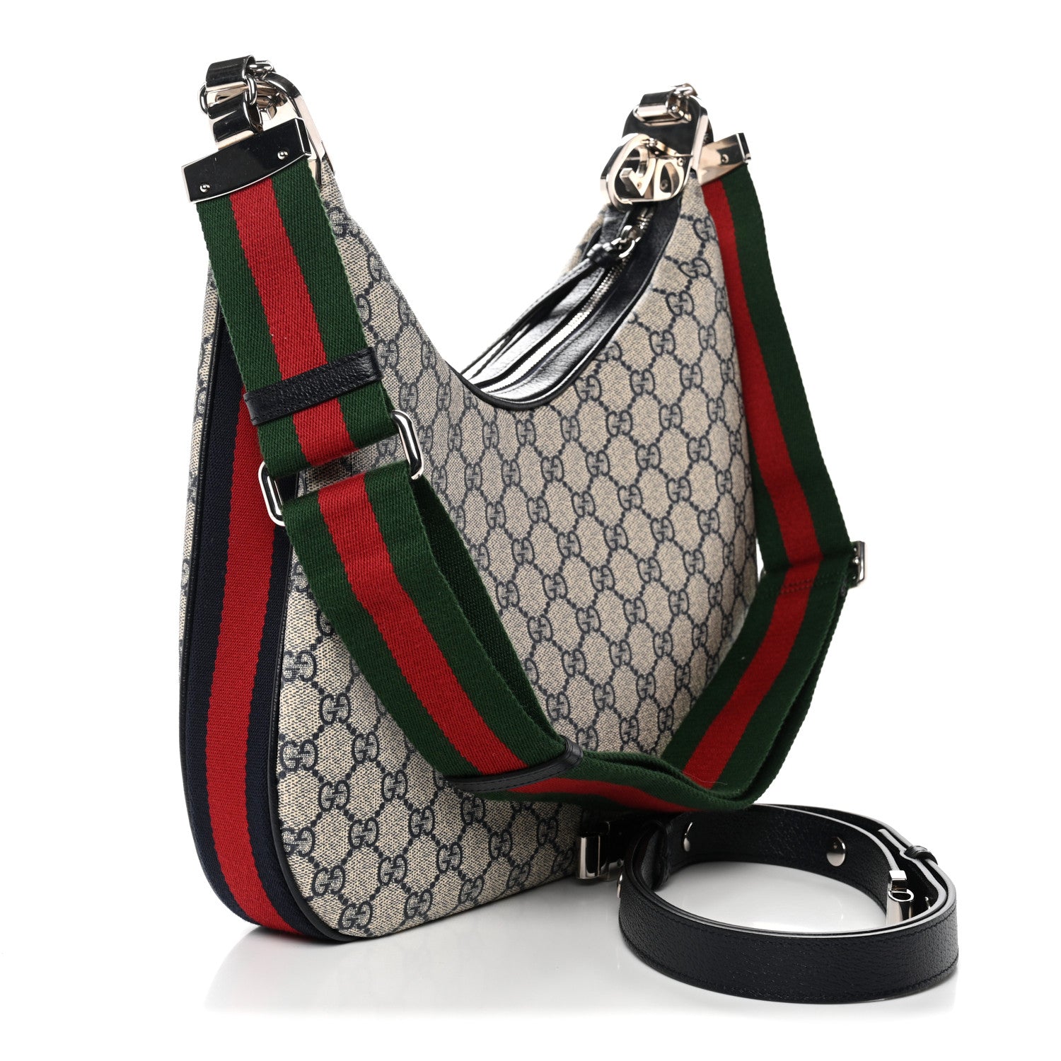 Gucci GG Supreme Monogram Textured Calfskin Web Large Attache Shoulder Bag Beige Blue 3 of 10