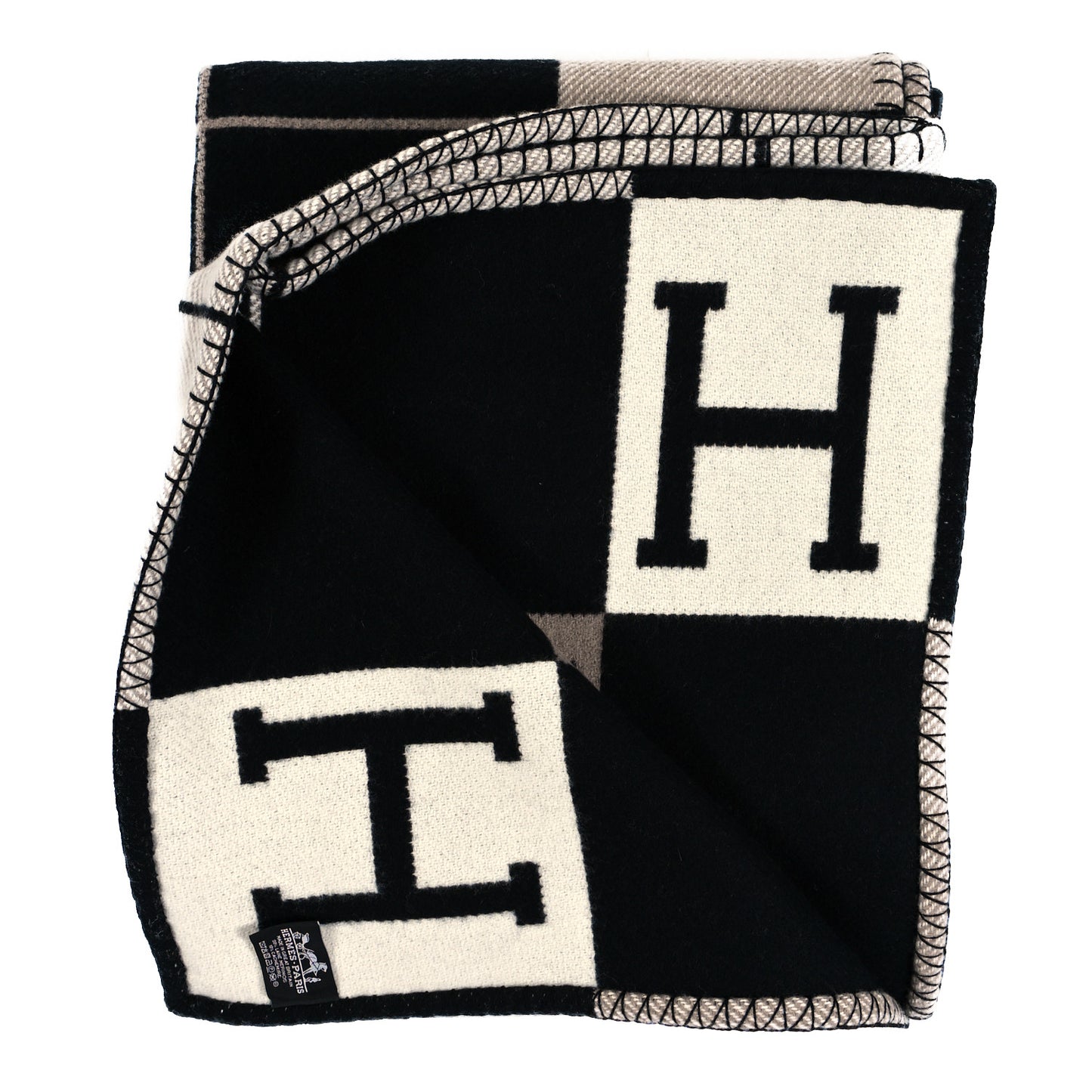 Wool Cashmere Avalon III Blanket Ecru Black