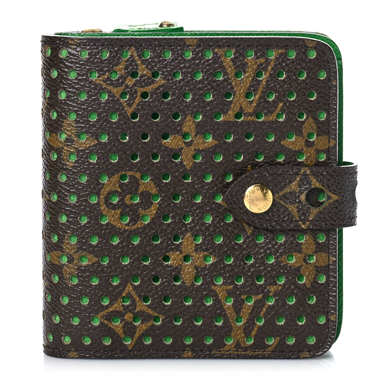 Monogram Perforated Compact Zipped Wallet Green