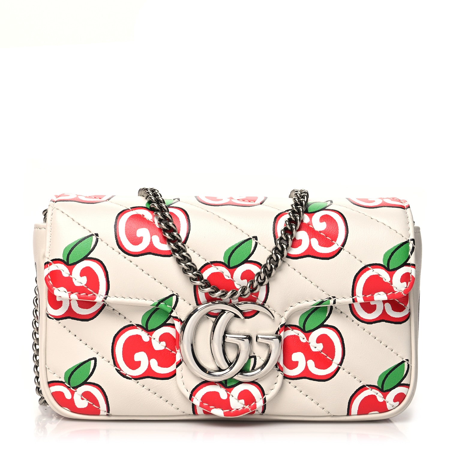 Gucci Calfskin Matelasse Diagonal GG Apple Super Mini GG Marmont Shoulder Bag Ivory 1 of 12