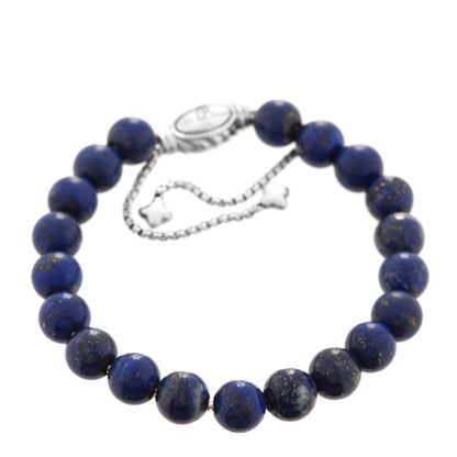 David Yurman Sterling Silver Lapis Lazuli 8mm Spiritual Beads Adjustable Bracelet 1 of 5