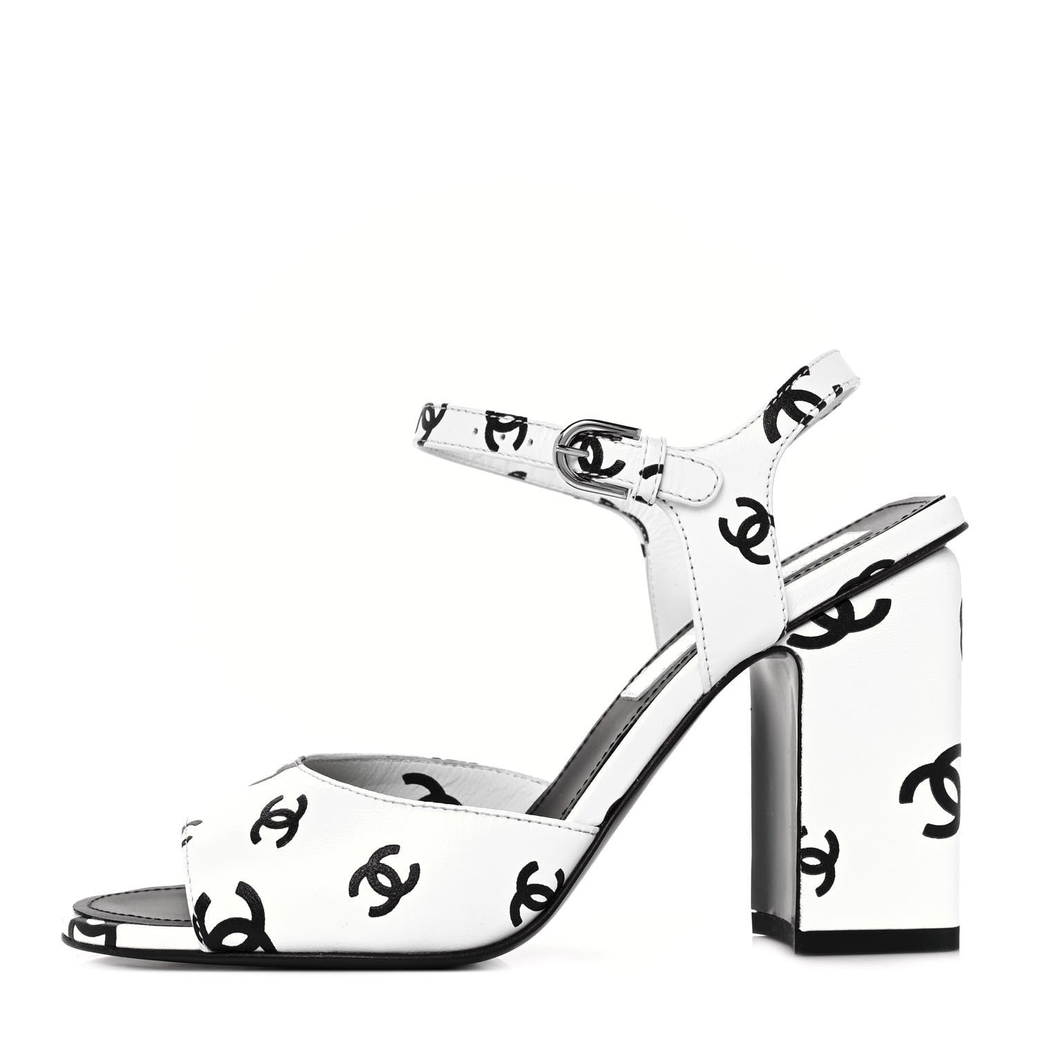 Chanel Lambskin Printed Coco Beach Sandals 37 White Black 1 of 9
