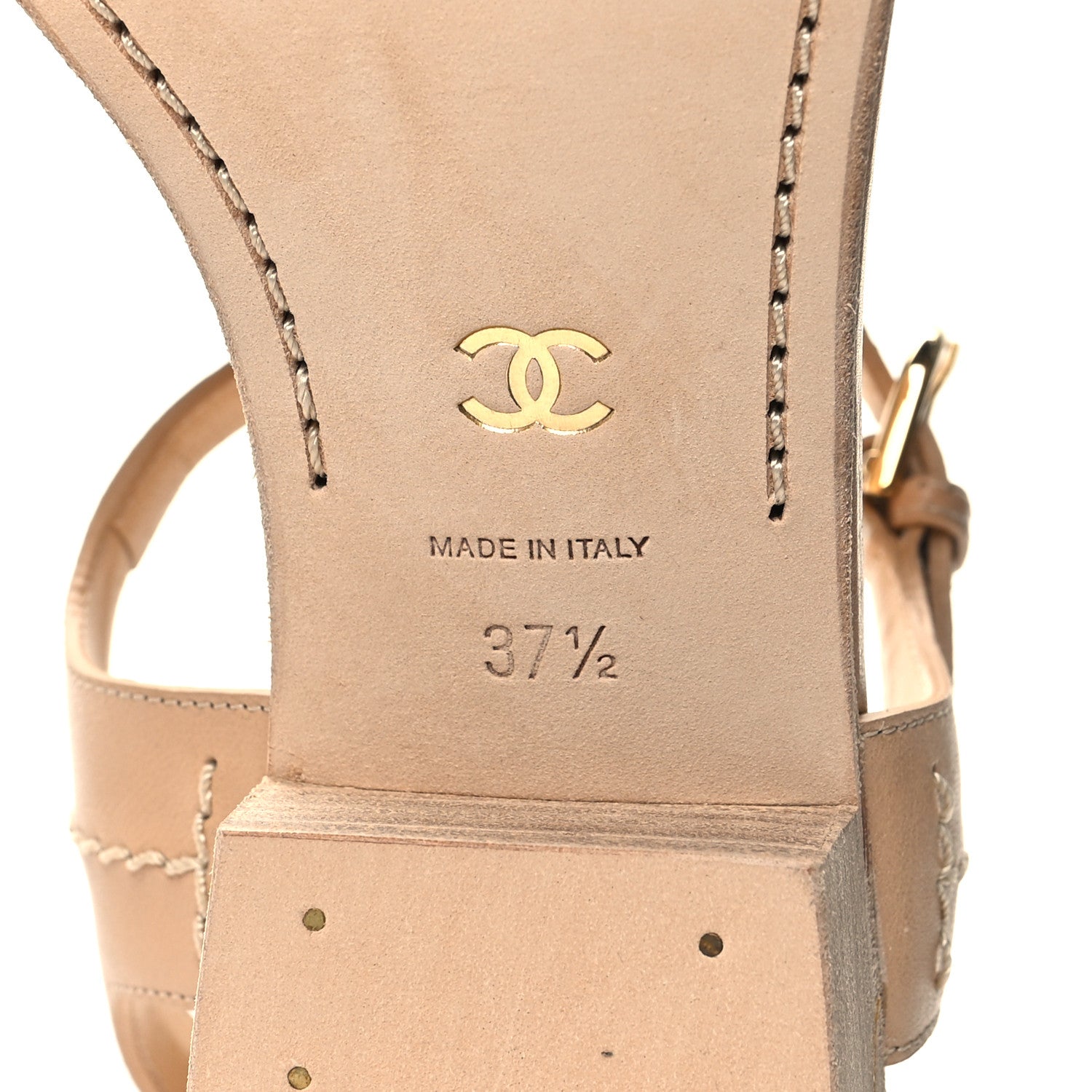 Chanel Calfskin CC Ankle Strap Sandals 37.5 Beige 7 of 9