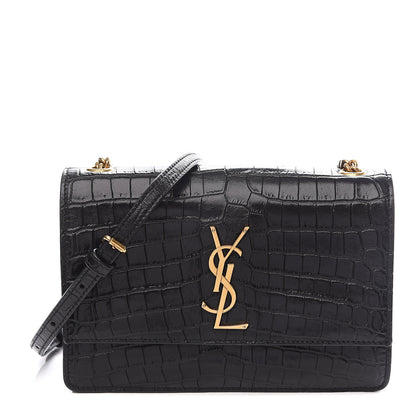 Saint Laurent Calfskin Crocodile Embossed Small Monogram Sunset Black 1 of 8