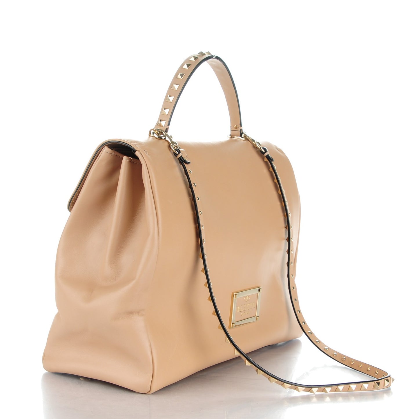 Vitello Large Rockstud Flap Satchel Poudre