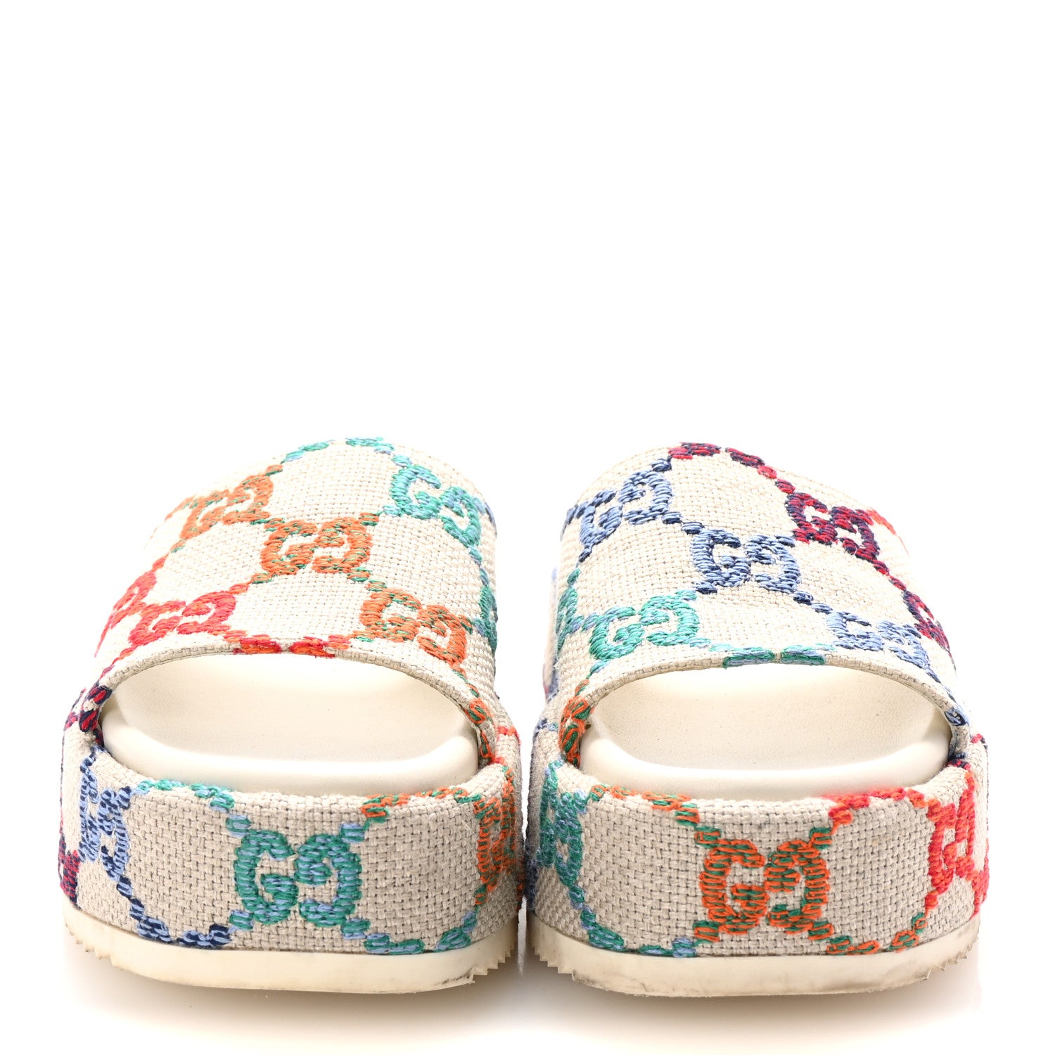Gucci Linen Psychedelic Mini GG Monogram Angelina Platform 55mm Slide Sandals 35.5 Multicolor 3 of 10