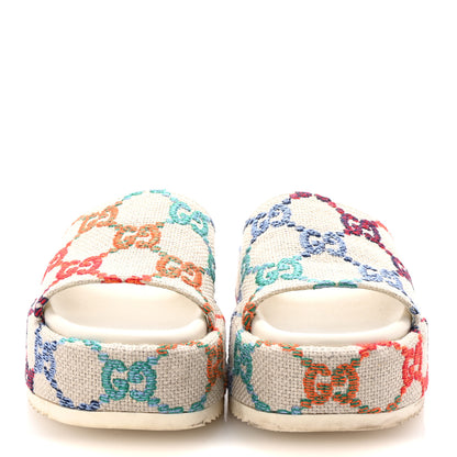 Gucci Linen Psychedelic Mini GG Monogram Angelina Platform 55mm Slide Sandals 35.5 Multicolor 3 of 10