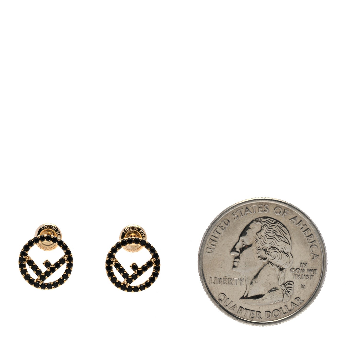 Metal Zircon Crystal F is Fendi Earrings Black Gold