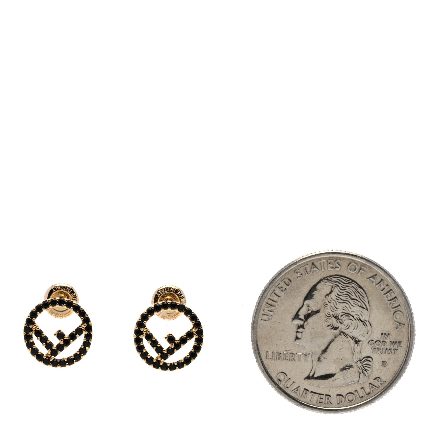 Fendi Metal Zircon Crystal F is Fendi Earrings Black Gold 2 of 6