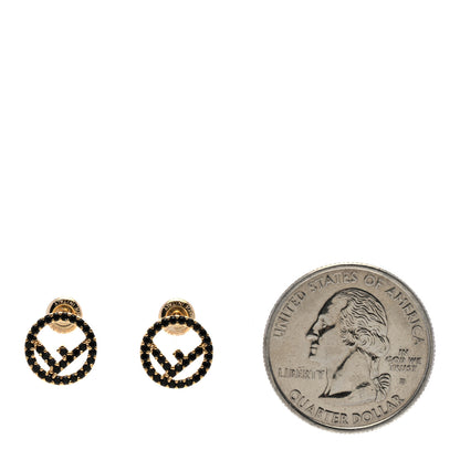 Fendi Metal Zircon Crystal F is Fendi Earrings Black Gold 2 of 6