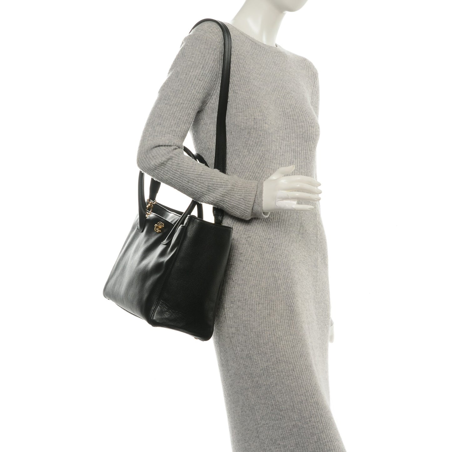 Calfskin Cerf Executive Shopper Tote Black
