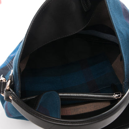 Burberry Overdyed Canvas Mega Check Medium Susanna Hobo Navy Blue 5 of 8