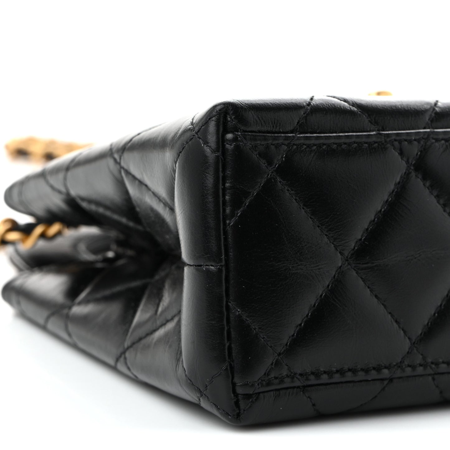 Shiny Aged Calfskin Quilted Nano Kelly Shopper Black Black