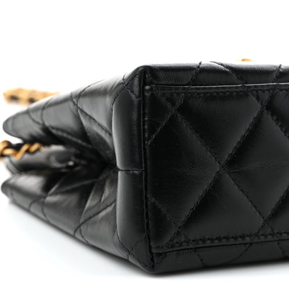 Chanel Shiny Aged Calfskin Quilted Nano Kelly Shopper Black Black 9 of 11