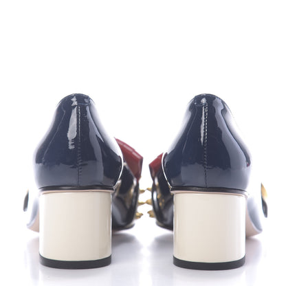 Gucci Vernice Studded GG Marmont Fringe 50mm Loafer Pumps 36 Blue Agata Hibiscus Red Mystic White 5 of 12