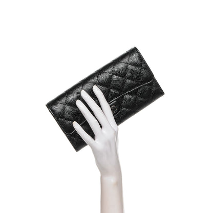 Chanel Caviar Quilted Large Gusset Flap Wallet Black 2 of 8