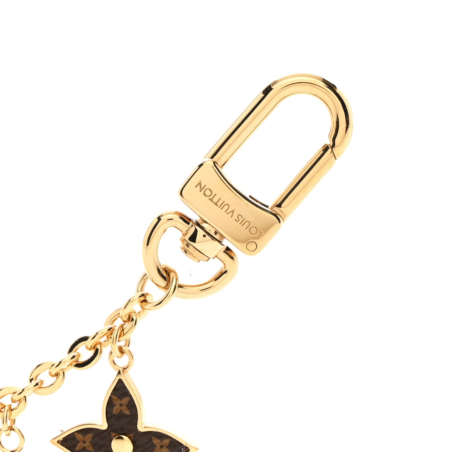 Brass Enamel Fleur De Monogram Bag Charm Chain Gold