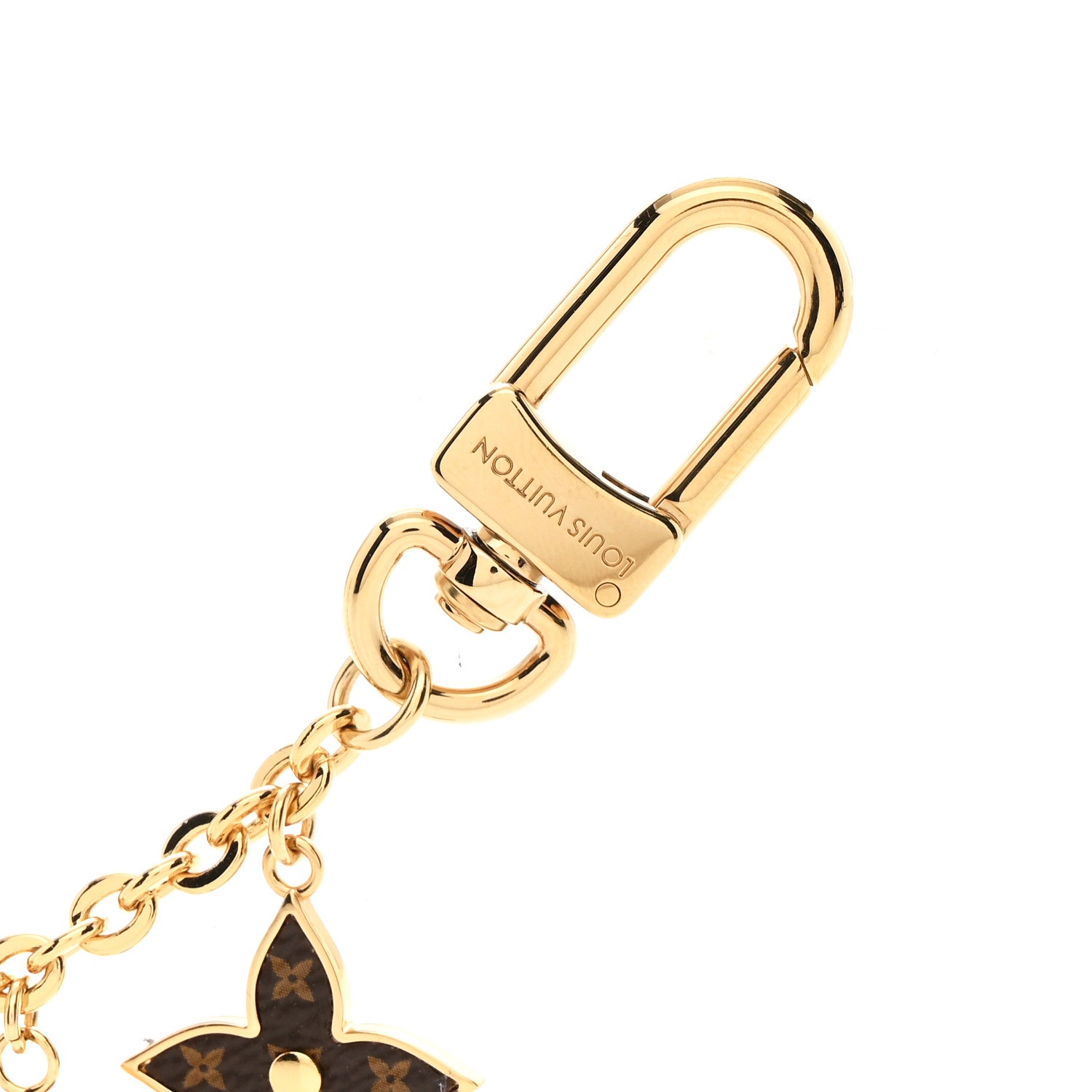 Louis Vuitton Brass Enamel Fleur De Monogram Bag Charm Chain Gold 3 of 5