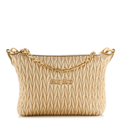 Miu Miu Metallic Nappa Matelasse Chain Shoulder Bag Platino 1 of 8