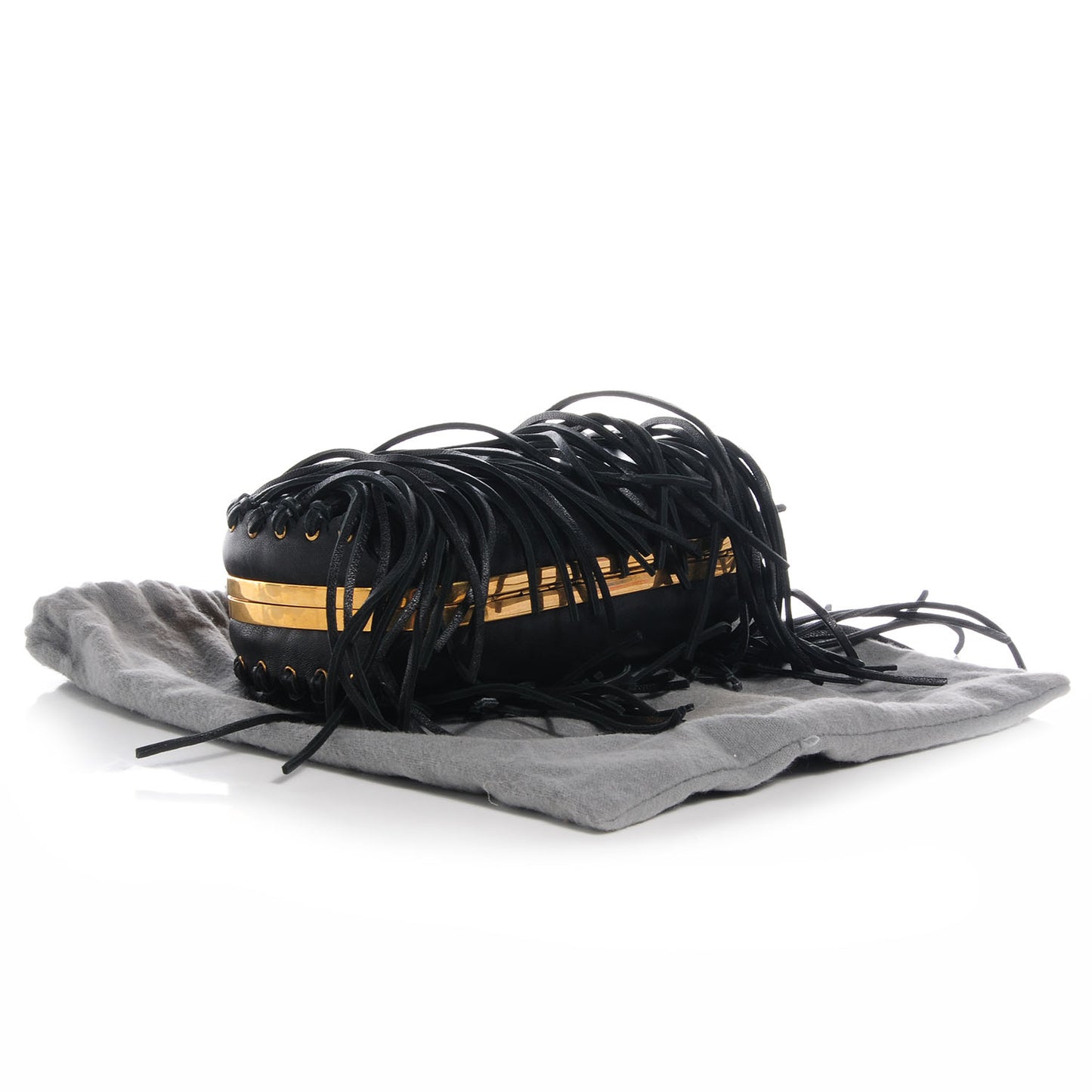 Leather Fringe Skull Box Clutch Black