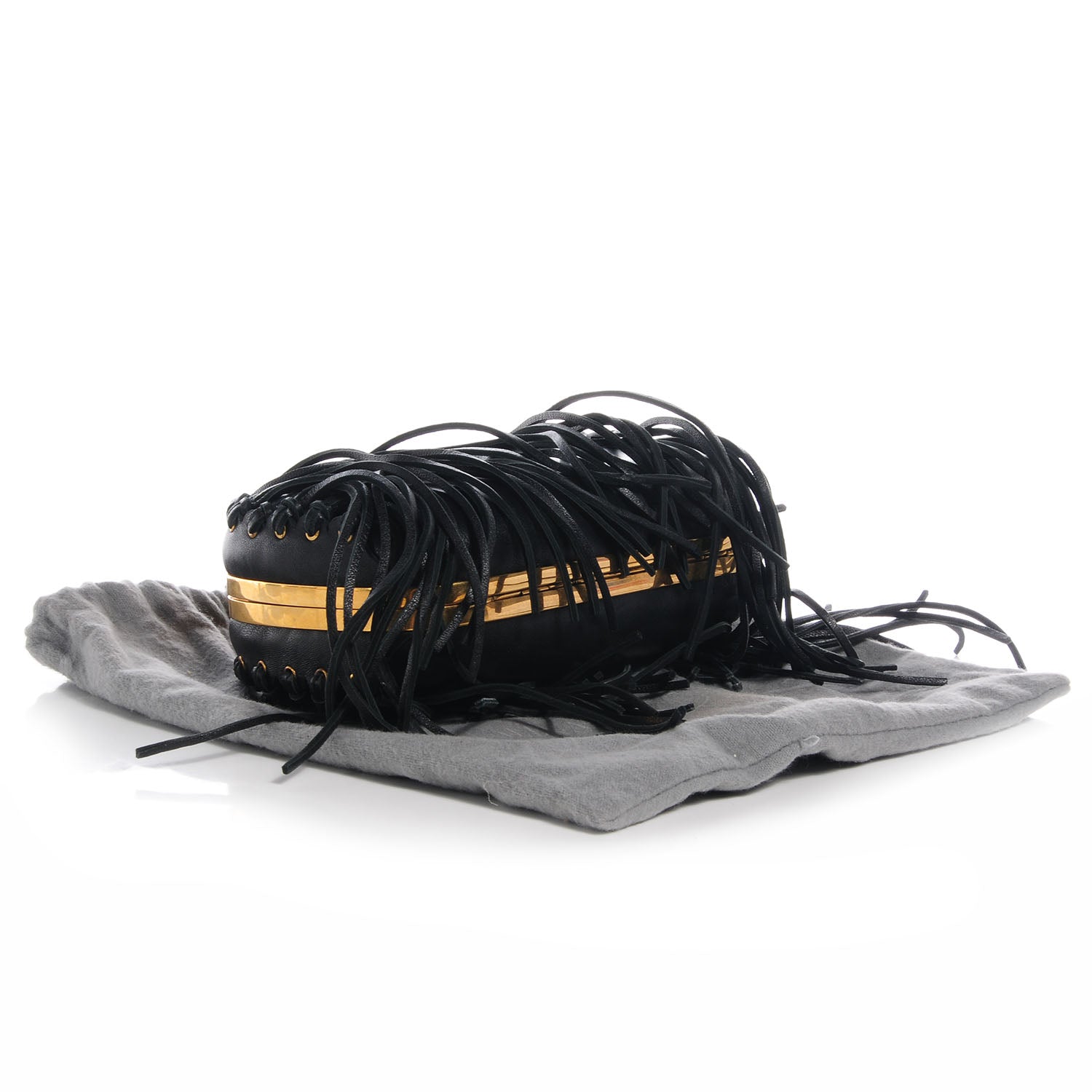 Alexander McQueen Leather Fringe Skull Box Clutch Black 4 of 10