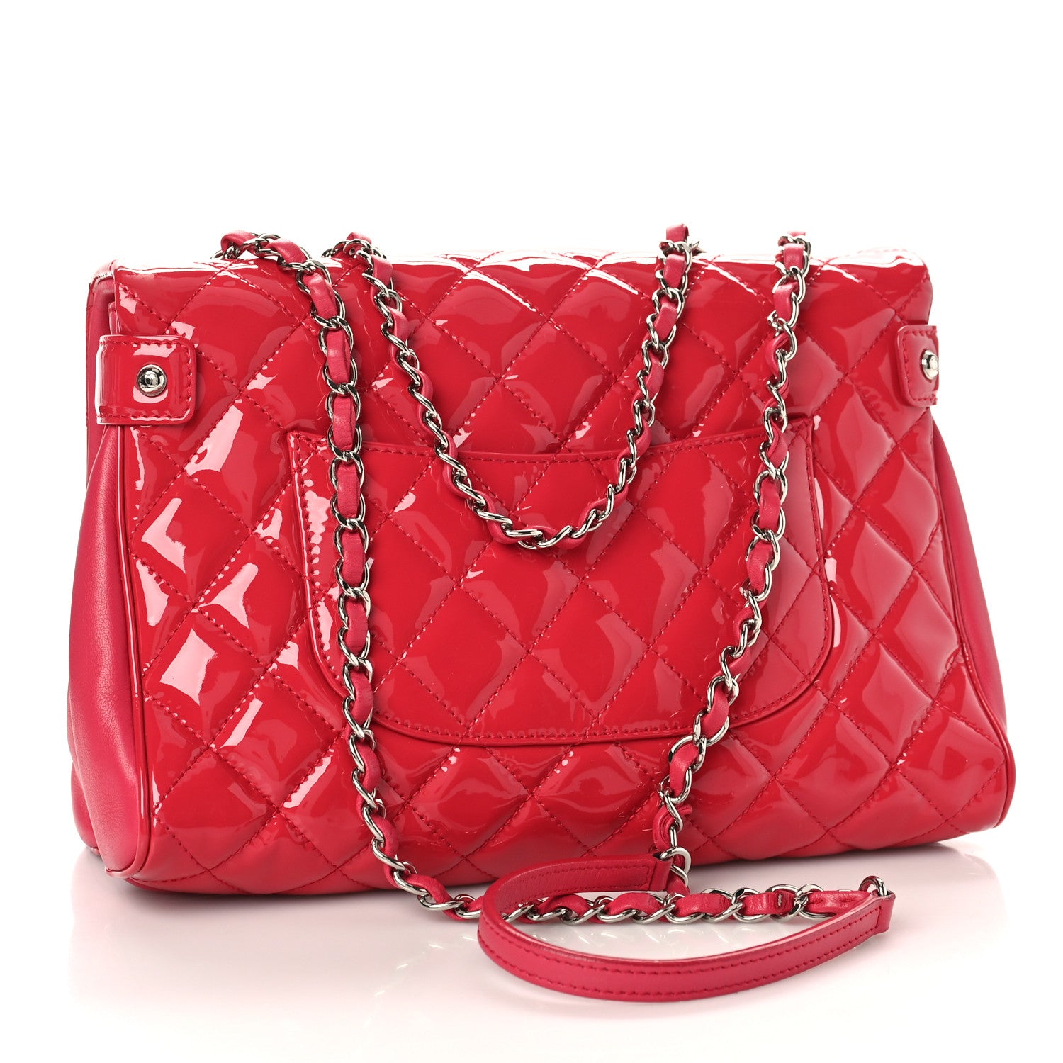 Chanel Patent Quilted Medium Rock In Rome Single Flap Dark Pink 3 of 9