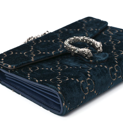 Gucci Velvet GG Monogram Mini Dionysus Chain Wallet Blue Beige Black 10 of 11