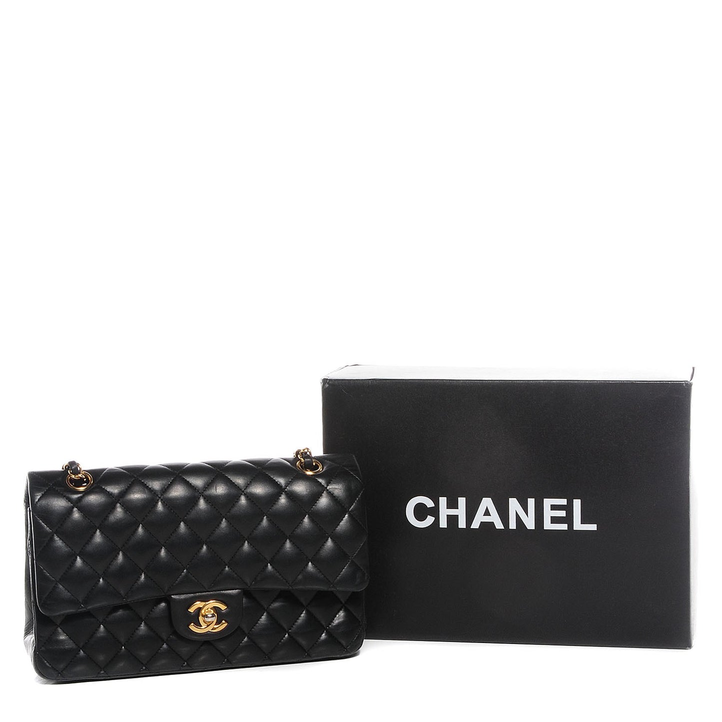 Lambskin Quilted Medium Double Flap Black