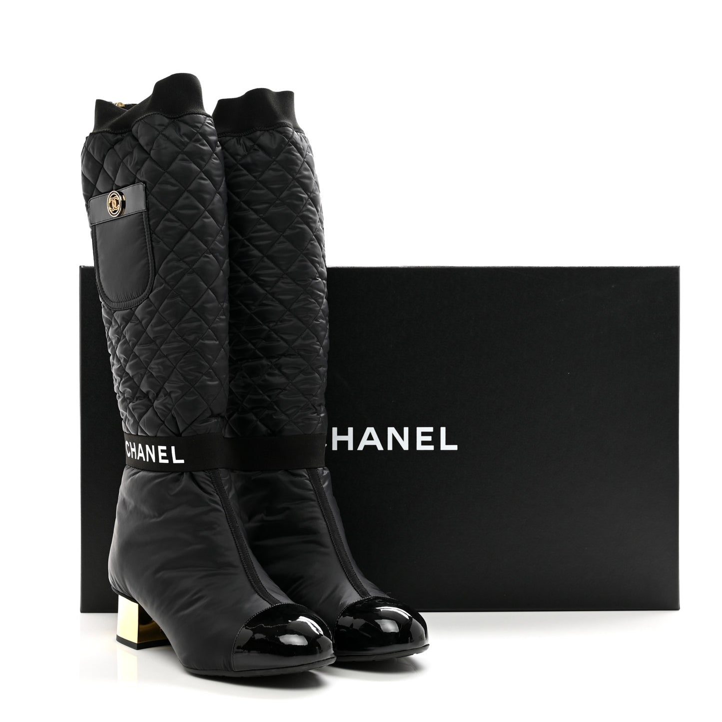 Mixed Fibers Lambskin Patent Calfskin Convertible High Boots 41 Black