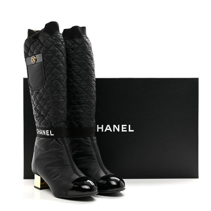 Chanel Mixed Fibers Lambskin Patent Calfskin Convertible High Boots 41 Black 10 of 10