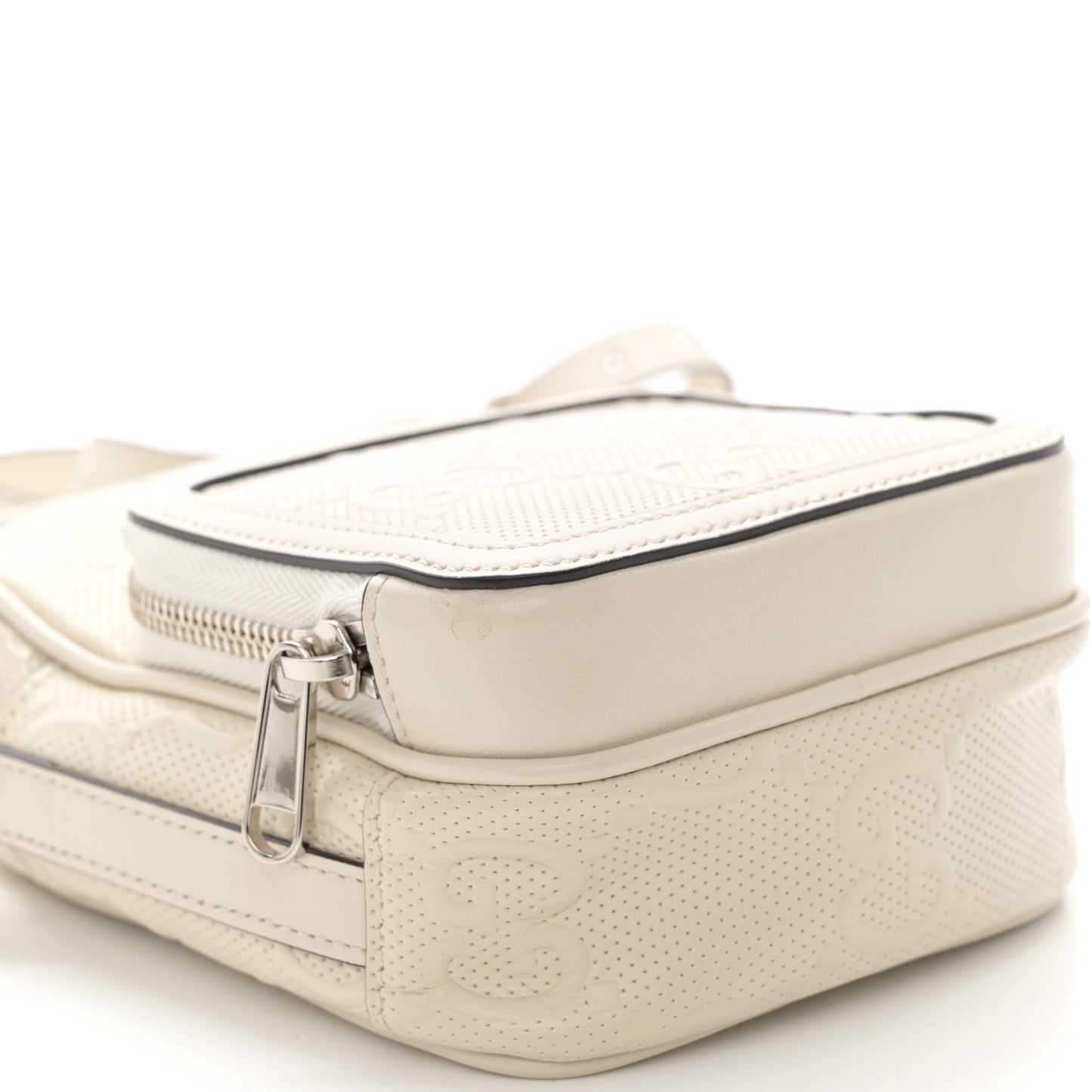 Calfskin GG Tennis Embossed Mini Double Zip Messenger Bag Mystic White
