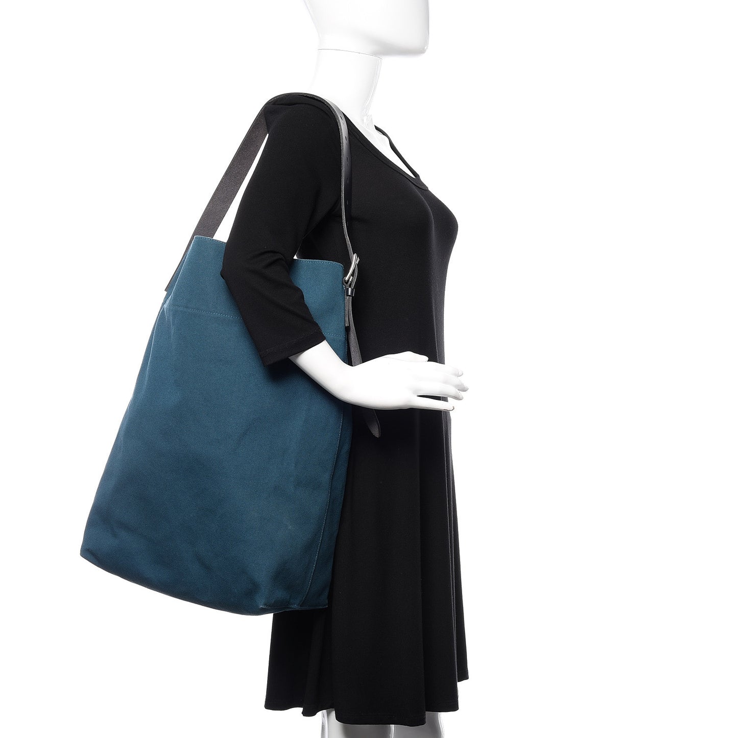 Canvas Calfskin Etriviere Shopping Tote Colvert Bleu Indigo