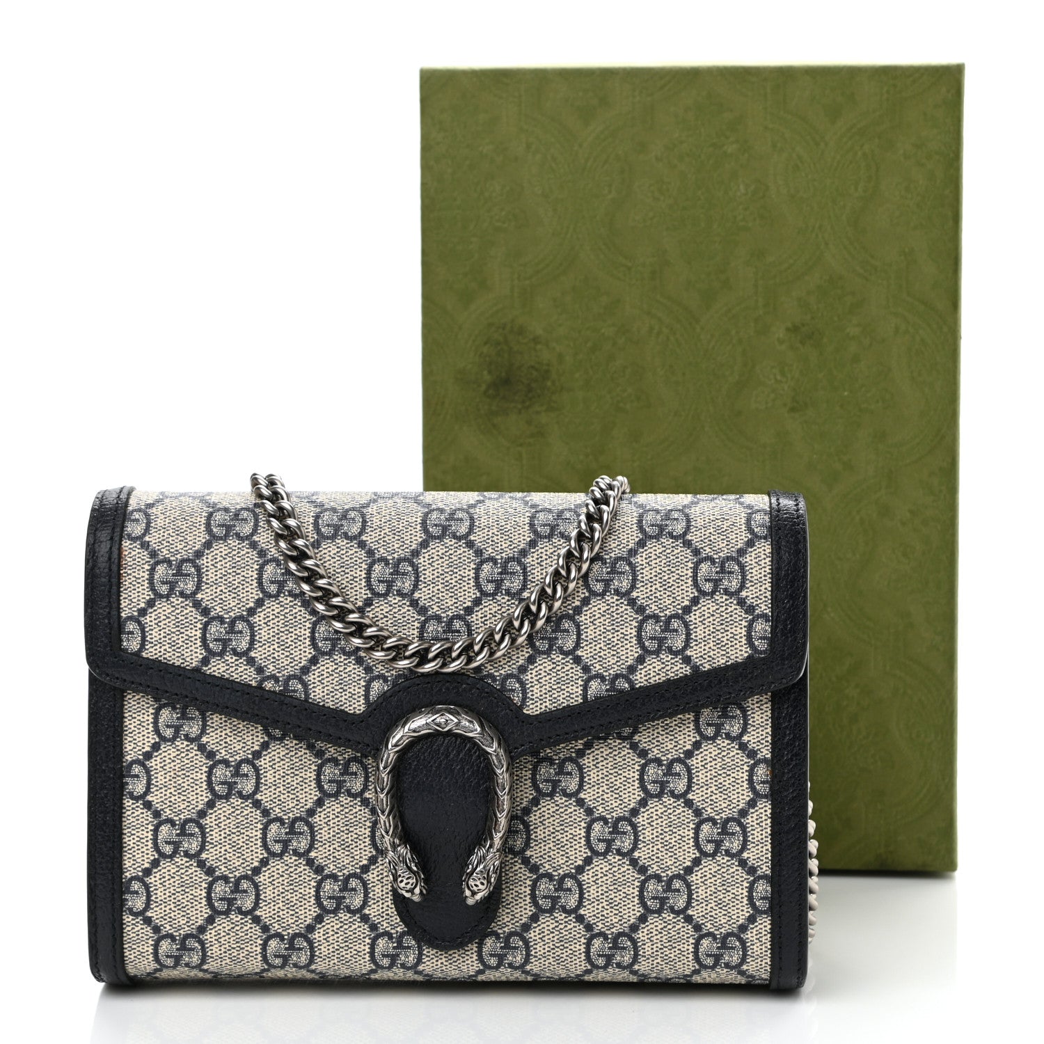 Gucci GG Supreme Monogram Textured Dollar Calfskin Mini Dionysus Chain Wallet Beige Blue 8 of 8