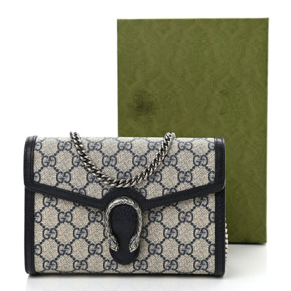 Gucci GG Supreme Monogram Textured Dollar Calfskin Mini Dionysus Chain Wallet Beige Blue 8 of 8