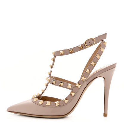 Valentino Garavani Patent Nappa Rockstud Ankle Strap 100mm Pumps 36.5 Poudre 1 of 9
