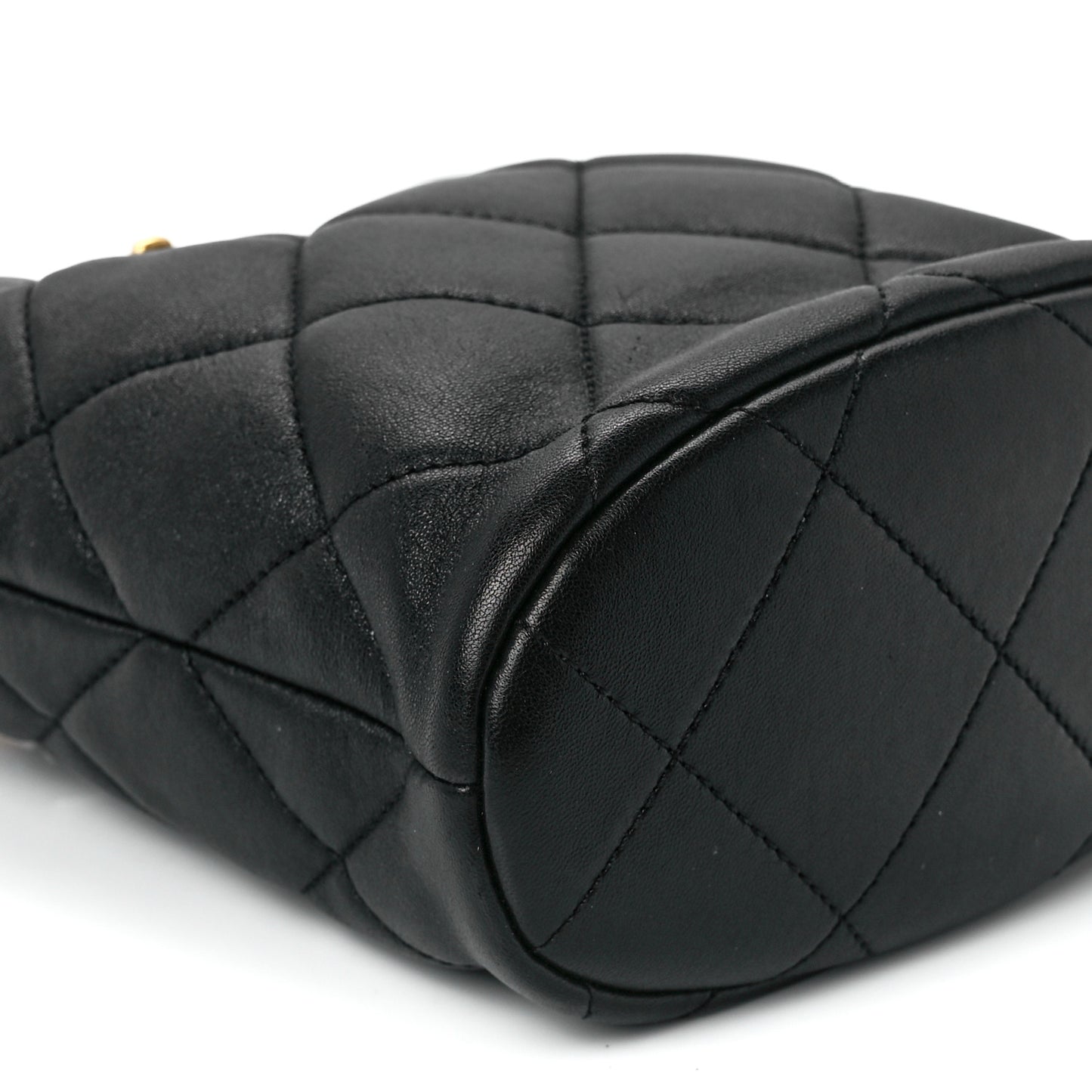 Lambskin Plexiglass Quilted Coco Love Bucket Bag Black