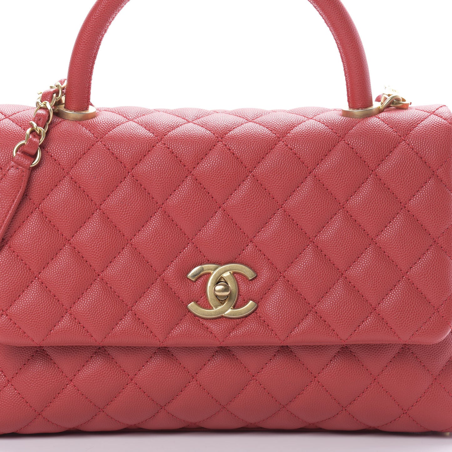 Caviar Quilted Small Coco Handle Flap Red