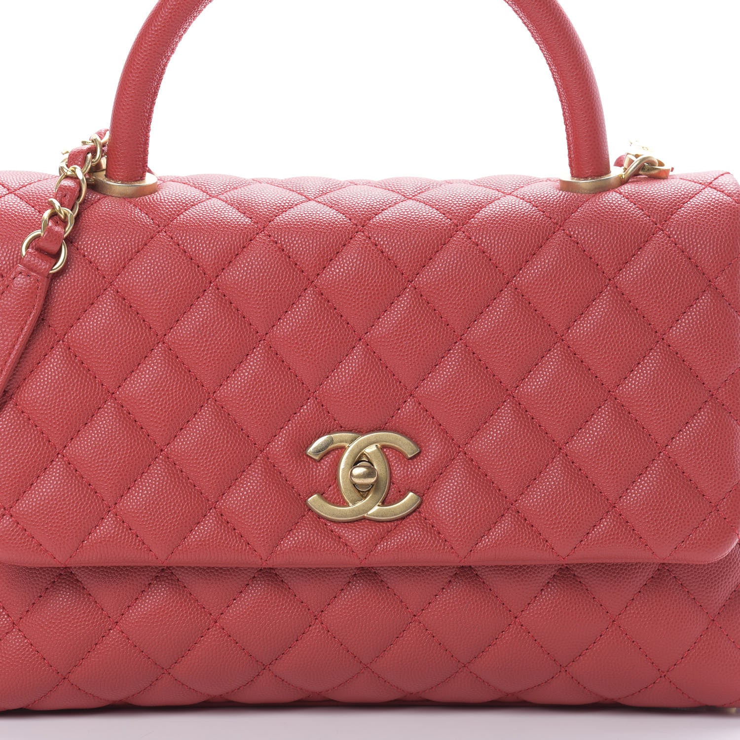 Chanel Caviar Quilted Small Coco Handle Flap Red 8 of 11