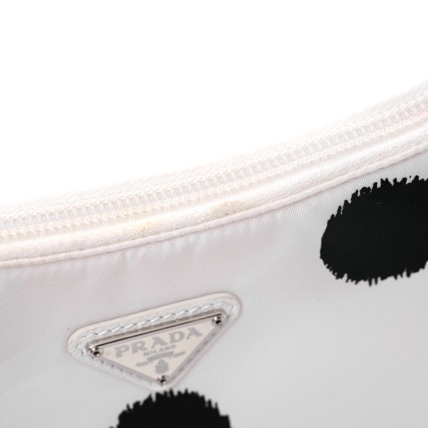 Tessuto Nylon Polka-Dot Mini Re-Edition 2000 Bag White Black