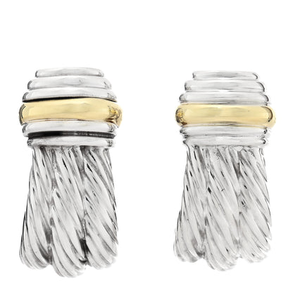 David Yurman Sterling Silver 14K Yellow Gold Cable Earrings 1 of 4