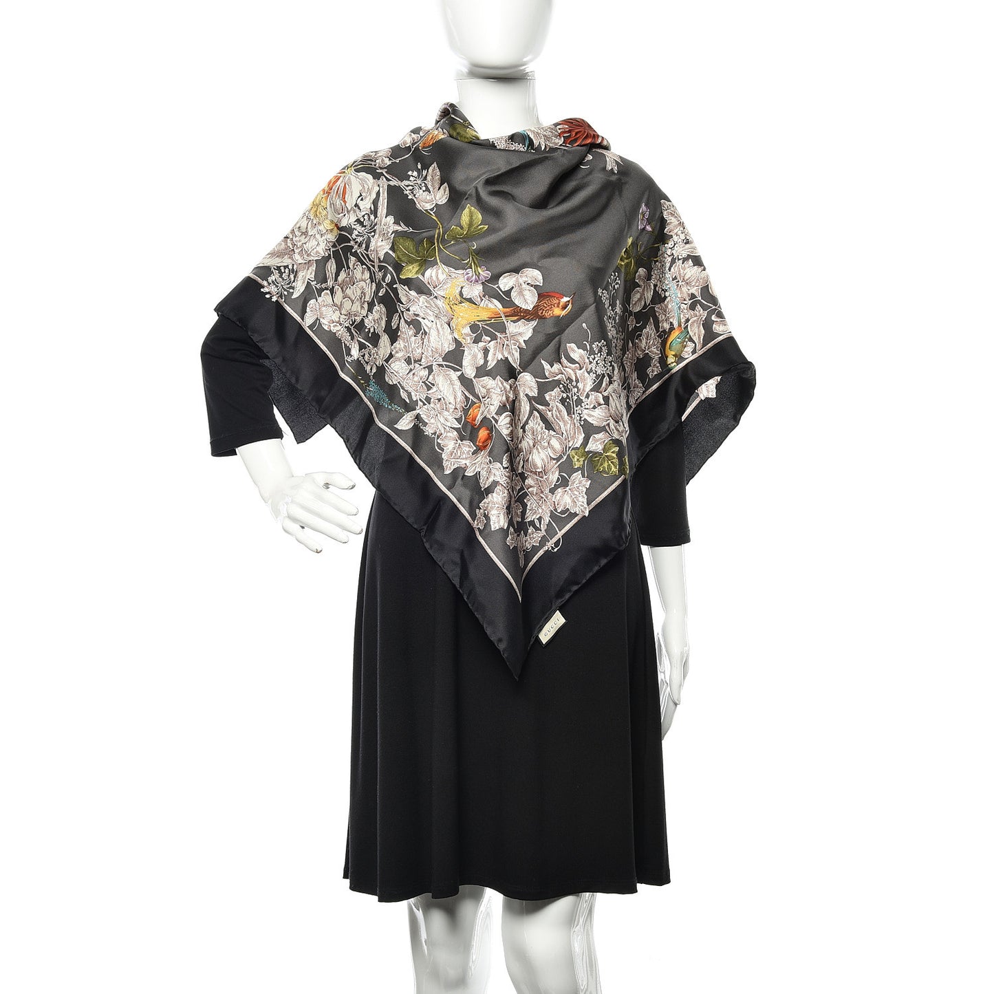 Silk Twill Wondergardenia Square Scarf Anthracite