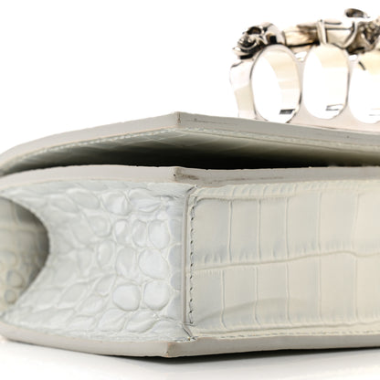 Alexander McQueen Calfskin Shiny Crocodile Embossed Mini Ombrè Jeweled Satchel Ivory Grey 8 of 12