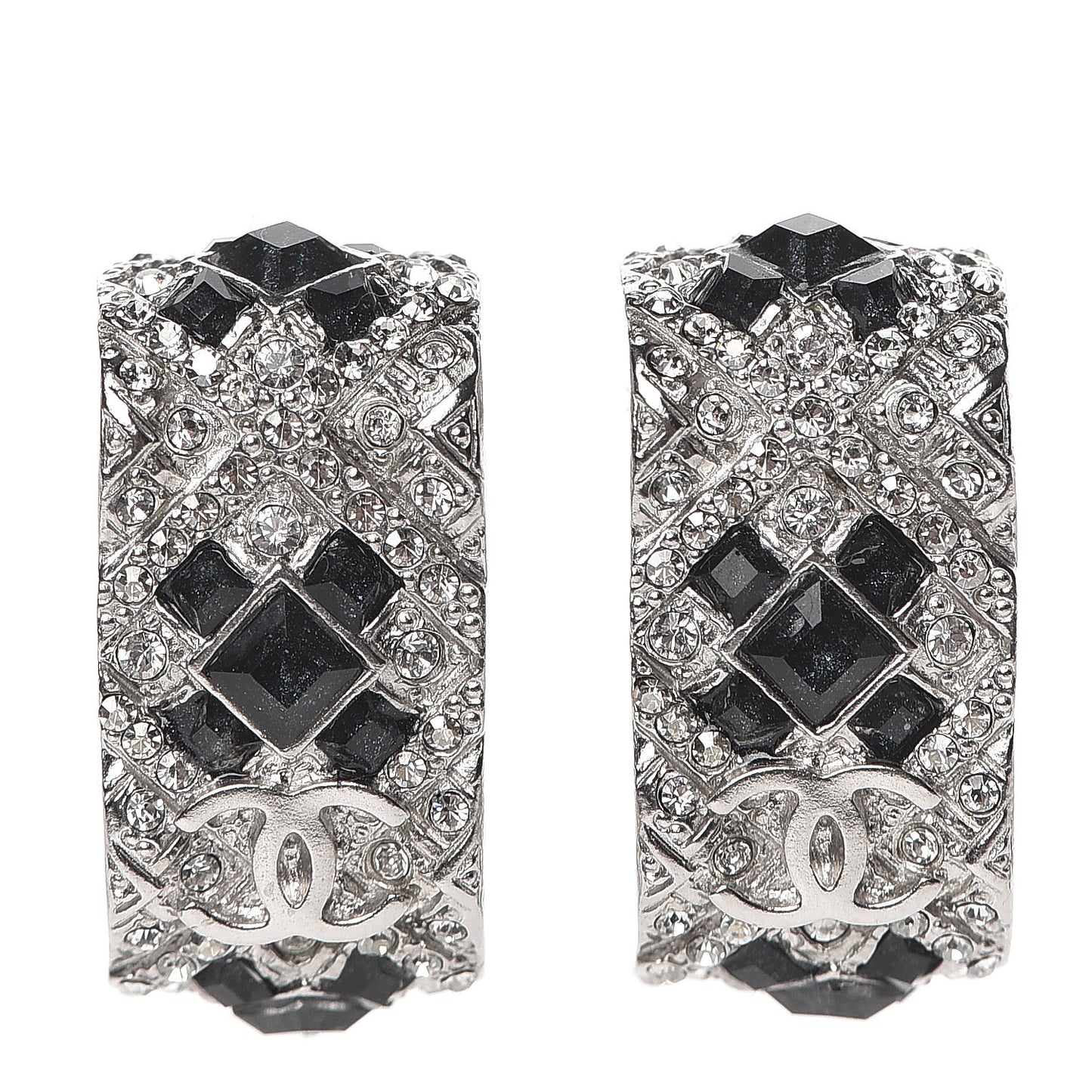 Crystal CC Hoop Earrings Black Silver